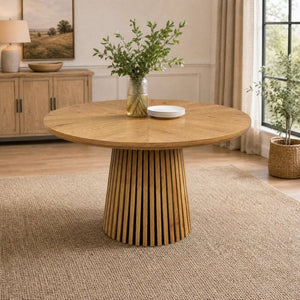 English Elm 47.24 Inch Oval MDF Dining Table with Slatted Legs Scandinavian Modern Wood Grain W3590P556801