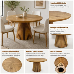 English Elm 47.24 Inch Oval MDF Dining Table with Slatted Legs Scandinavian Modern Wood Grain W3590P556801