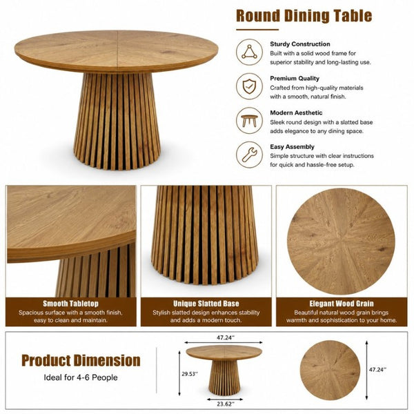 English Elm 47.24 Inch Oval MDF Dining Table with Slatted Legs Scandinavian Modern Wood Grain W3590P556801