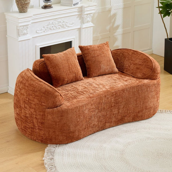English Elm Orange Curved Two Seat Chenille Sofa with Pillows for Small Space Living W3612P395622