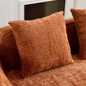 English Elm Orange Curved Two Seat Chenille Sofa with Pillows for Small Space Living W3612P395622