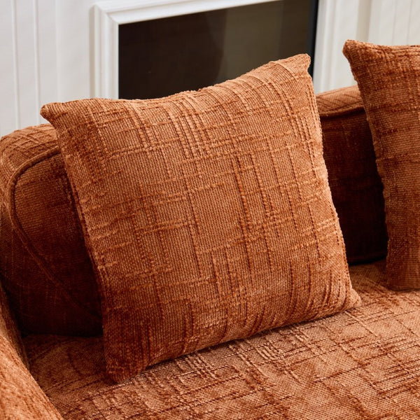 English Elm Orange Curved Two Seat Chenille Sofa with Pillows for Small Space Living W3612P395622