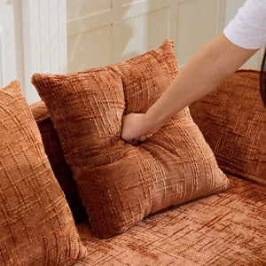English Elm Orange Curved Two Seat Chenille Sofa with Pillows for Small Space Living W3612P395622