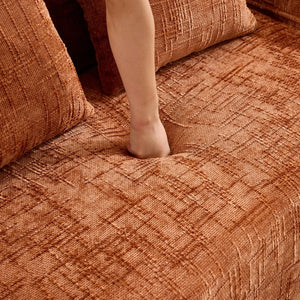 English Elm Orange Curved Two Seat Chenille Sofa with Pillows for Small Space Living W3612P395622