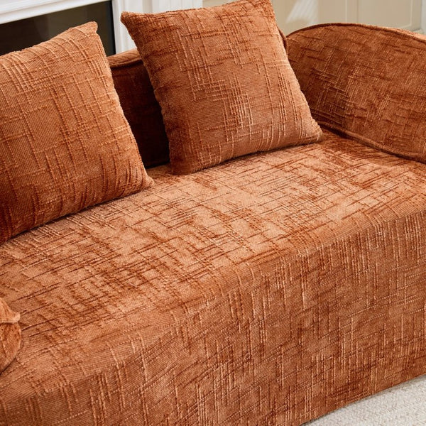 English Elm Orange Curved Two Seat Chenille Sofa with Pillows for Small Space Living W3612P395622