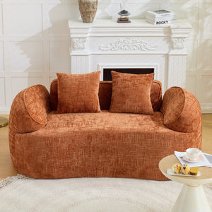English Elm Orange Curved Two Seat Chenille Sofa with Pillows for Small Space Living W3612P395622