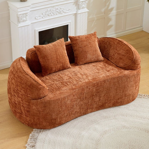 English Elm Orange Curved Two Seat Chenille Sofa with Pillows for Small Space Living W3612P395622