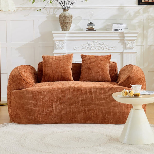 English Elm Orange Curved Two Seat Chenille Sofa with Pillows for Small Space Living W3612P395622