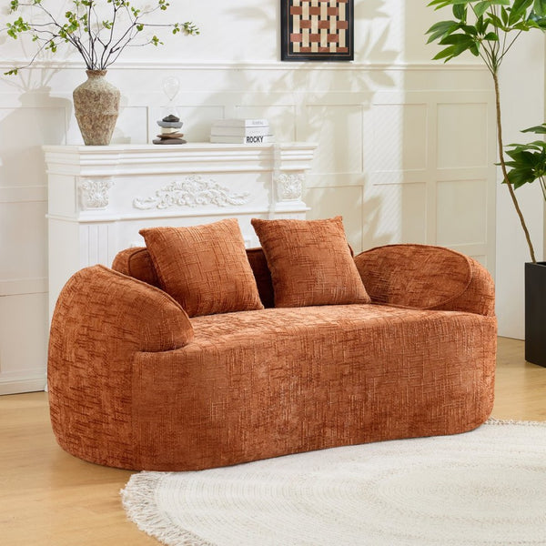 English Elm Orange Curved Two Seat Chenille Sofa with Pillows for Small Space Living W3612P395622