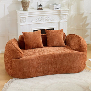 English Elm Orange Curved Two Seat Chenille Sofa with Pillows for Small Space Living W3612P395622