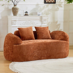 English Elm Orange Curved Two Seat Chenille Sofa with Pillows for Small Space Living W3612P395622
