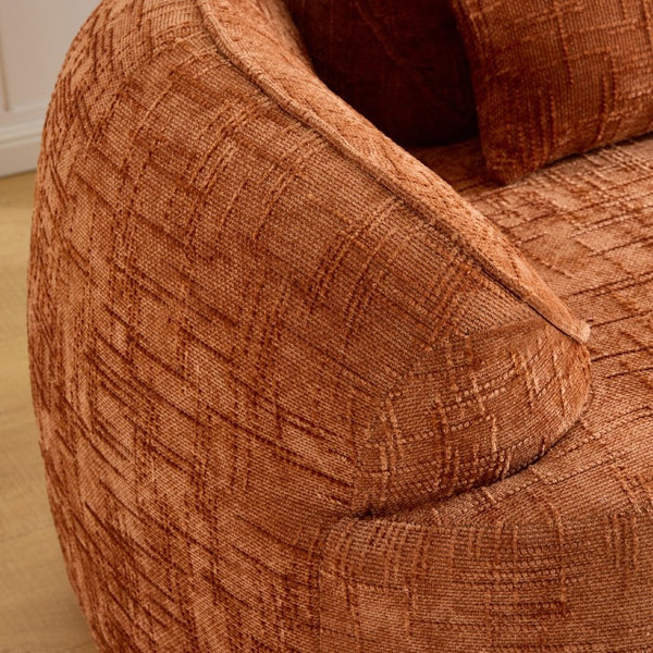 English Elm Orange Curved Two Seat Chenille Sofa with Pillows for Small Space Living W3612P395622