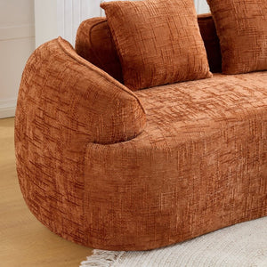 English Elm Orange Curved Two Seat Chenille Sofa with Pillows for Small Space Living W3612P395622