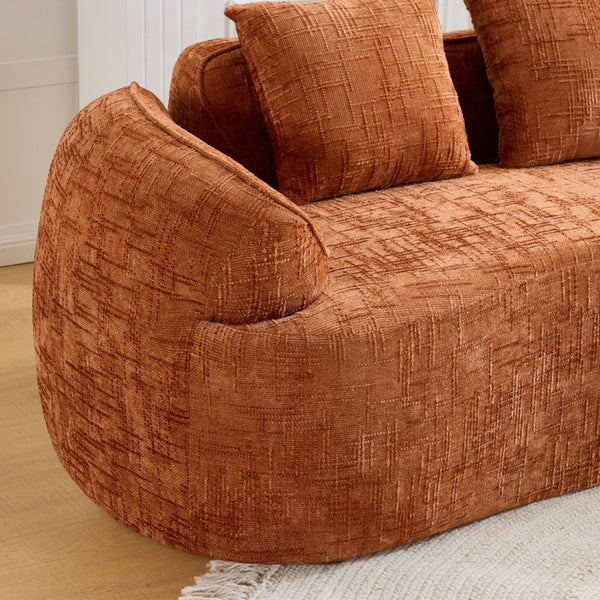 English Elm Orange Curved Two Seat Chenille Sofa with Pillows for Small Space Living W3612P395622