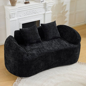 English Elm Black Curved Two Seat Chenille Sofa with Spring Support for Small Space Living W3612P395630