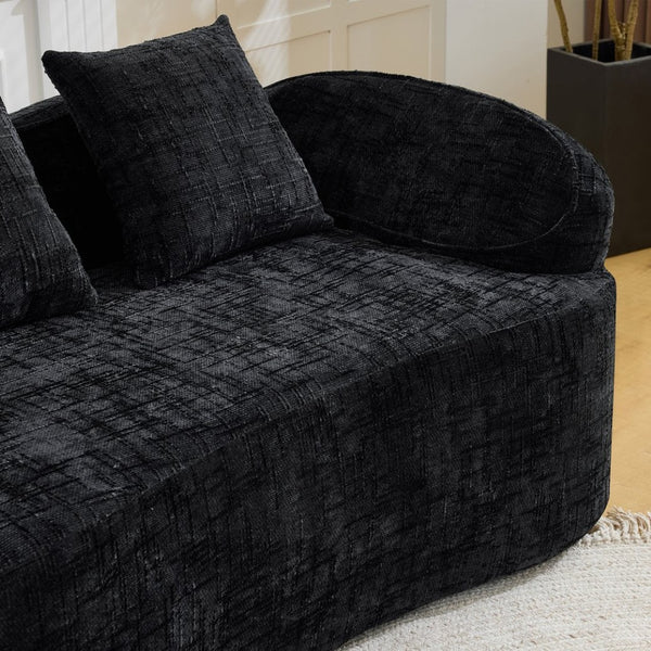 English Elm Black Curved Two Seat Chenille Sofa with Spring Support for Small Space Living W3612P395630