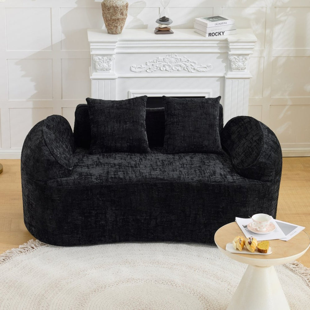 English Elm Black Curved Two Seat Chenille Sofa with Spring Support for Small Space Living W3612P395630