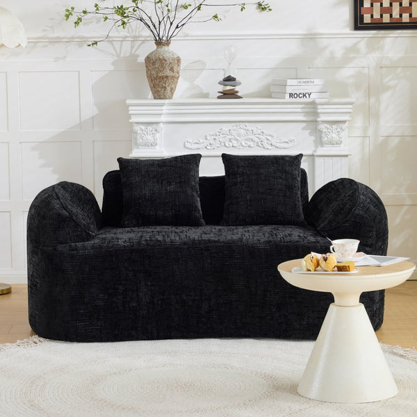 English Elm Black Curved Two Seat Chenille Sofa with Spring Support for Small Space Living W3612P395630
