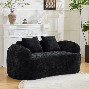 English Elm Black Curved Two Seat Chenille Sofa with Spring Support for Small Space Living W3612P395630