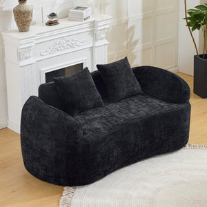 English Elm Black Curved Two Seat Chenille Sofa with Spring Support for Small Space Living W3612P395630
