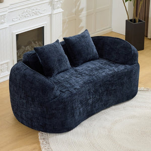 English Elm Dark Navy Chenille Curved Sofa Compact Two Seat Design for Studio Apartment Living W3612P395636