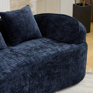 English Elm Dark Navy Chenille Curved Sofa Compact Two Seat Design for Studio Apartment Living W3612P395636