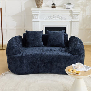English Elm Dark Navy Chenille Curved Sofa Compact Two Seat Design for Studio Apartment Living W3612P395636