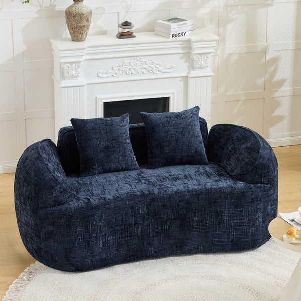 English Elm Dark Navy Chenille Curved Sofa Compact Two Seat Design for Studio Apartment Living W3612P395636