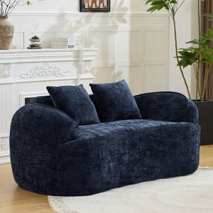 English Elm Dark Navy Chenille Curved Sofa Compact Two Seat Design for Studio Apartment Living W3612P395636