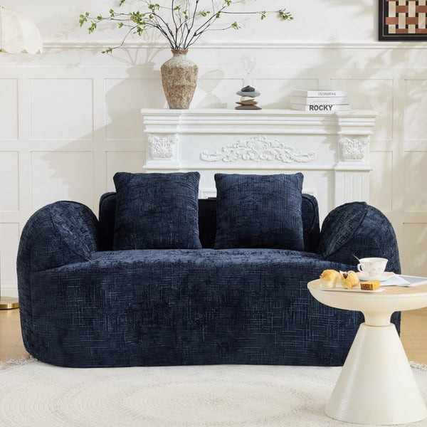 English Elm Dark Navy Chenille Curved Sofa Compact Two Seat Design for Studio Apartment Living W3612P395636