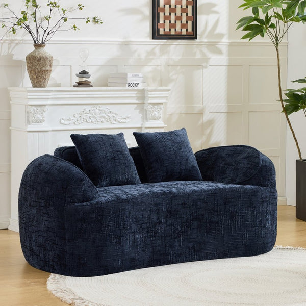 English Elm Dark Navy Chenille Curved Sofa Compact Two Seat Design for Studio Apartment Living W3612P395636