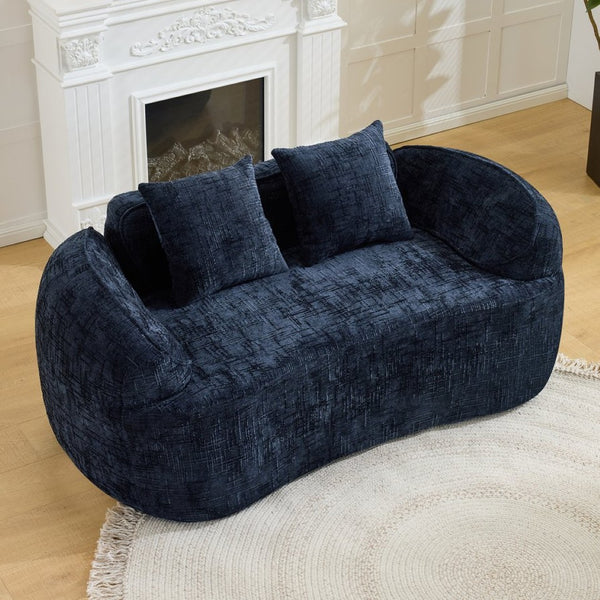 English Elm Dark Navy Chenille Curved Sofa Compact Two Seat Design for Studio Apartment Living W3612P395636