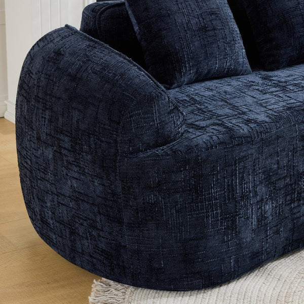 English Elm Dark Navy Chenille Curved Sofa Compact Two Seat Design for Studio Apartment Living W3612P395636