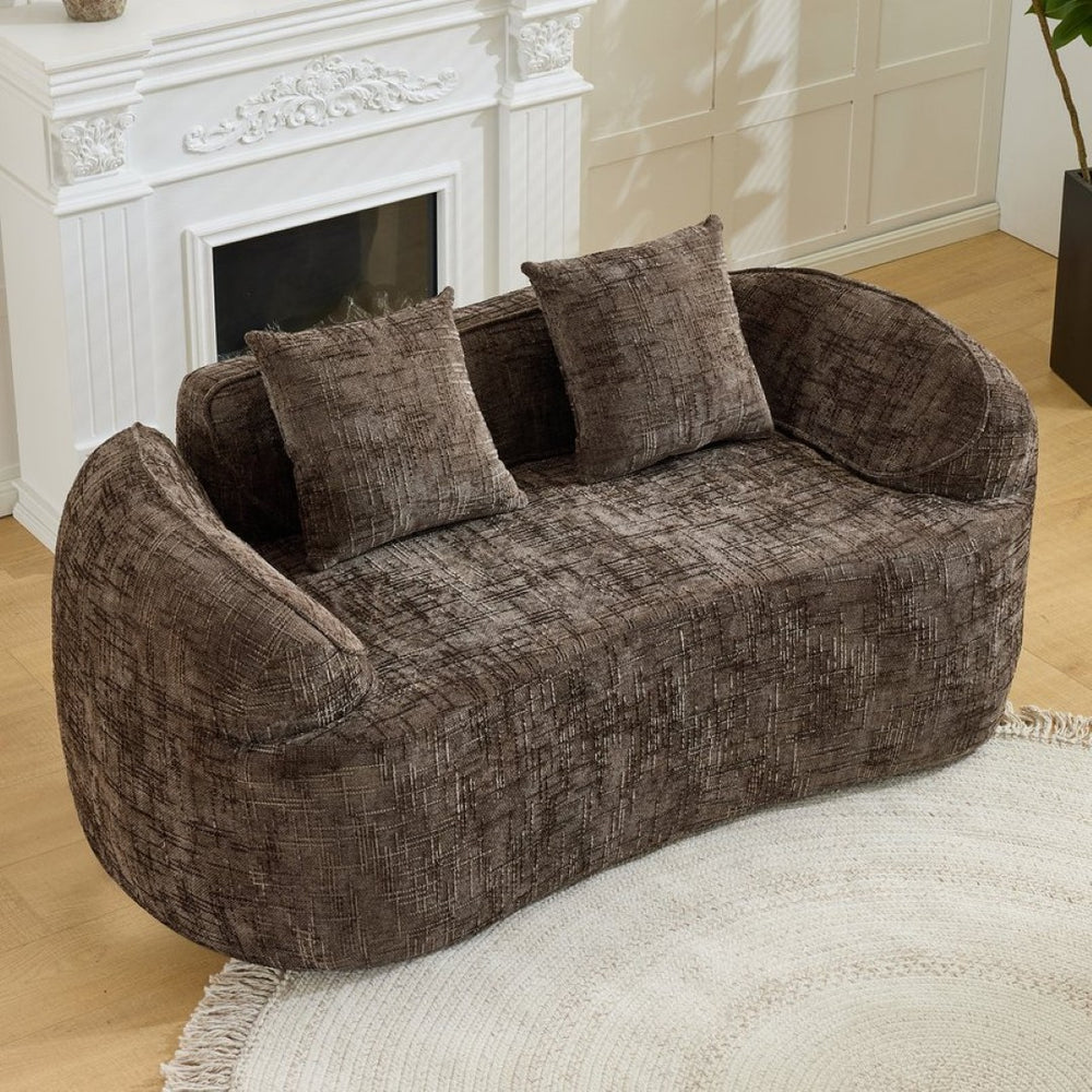 English Elm Brown Curved Two Seat Chenille Sofa with Pillows for Small Apartments Living W3612P395694