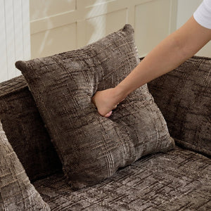 English Elm Brown Curved Two Seat Chenille Sofa with Pillows for Small Apartments Living W3612P395694