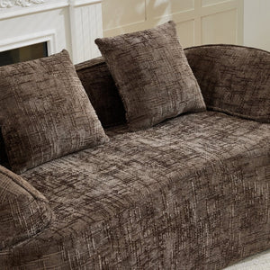 English Elm Brown Curved Two Seat Chenille Sofa with Pillows for Small Apartments Living W3612P395694