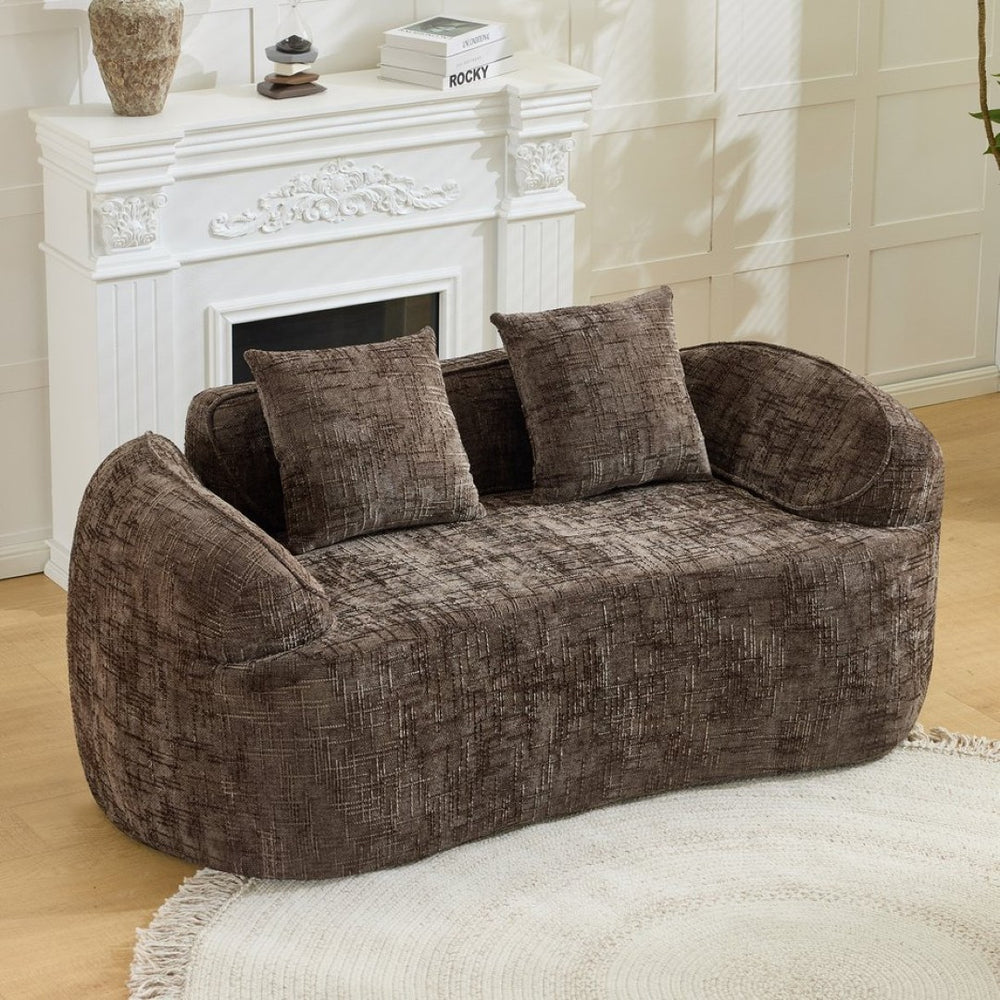 English Elm Brown Curved Two Seat Chenille Sofa with Pillows for Small Apartments Living W3612P395694