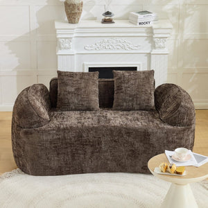 English Elm Brown Curved Two Seat Chenille Sofa with Pillows for Small Apartments Living W3612P395694