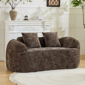 English Elm Brown Curved Two Seat Chenille Sofa with Pillows for Small Apartments Living W3612P395694