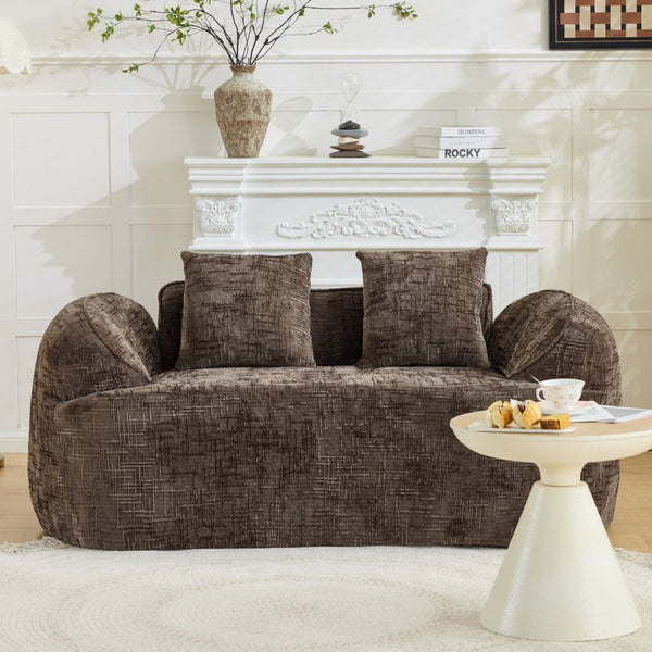 English Elm Brown Curved Two Seat Chenille Sofa with Pillows for Small Apartments Living W3612P395694