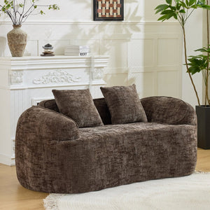 English Elm Brown Curved Two Seat Chenille Sofa with Pillows for Small Apartments Living W3612P395694