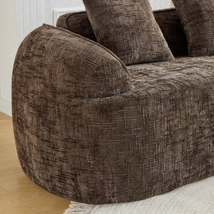 English Elm Brown Curved Two Seat Chenille Sofa with Pillows for Small Apartments Living W3612P395694