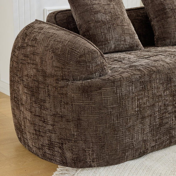 English Elm Brown Curved Two Seat Chenille Sofa with Pillows for Small Apartments Living W3612P395694