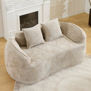 English Elm Light Khaki Chenille Curved Loveseat with Spring Support for Compact Living Spaces W3612P395699