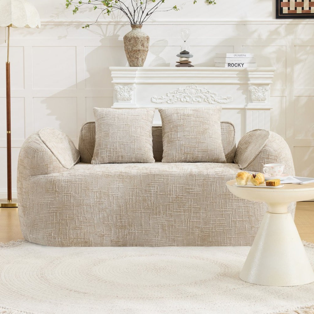 English Elm Light Khaki Chenille Curved Loveseat with Spring Support for Compact Living Spaces W3612P395699