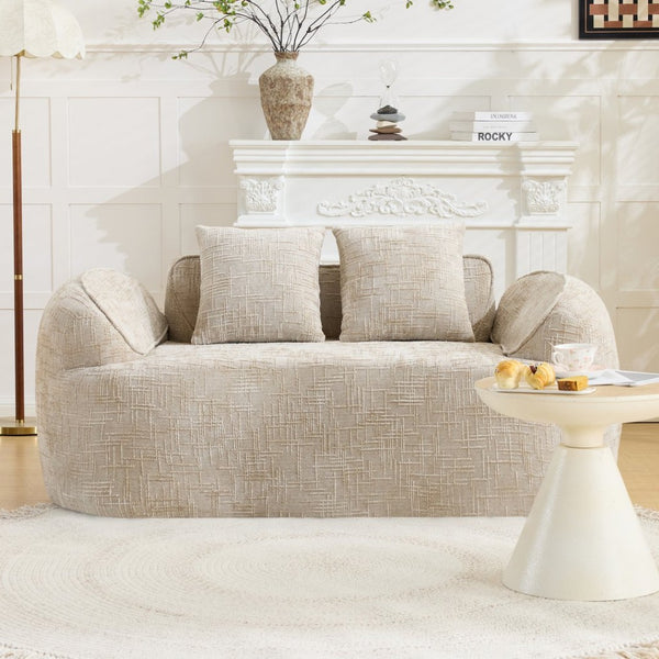 English Elm Light Khaki Chenille Curved Loveseat with Spring Support for Compact Living Spaces W3612P395699