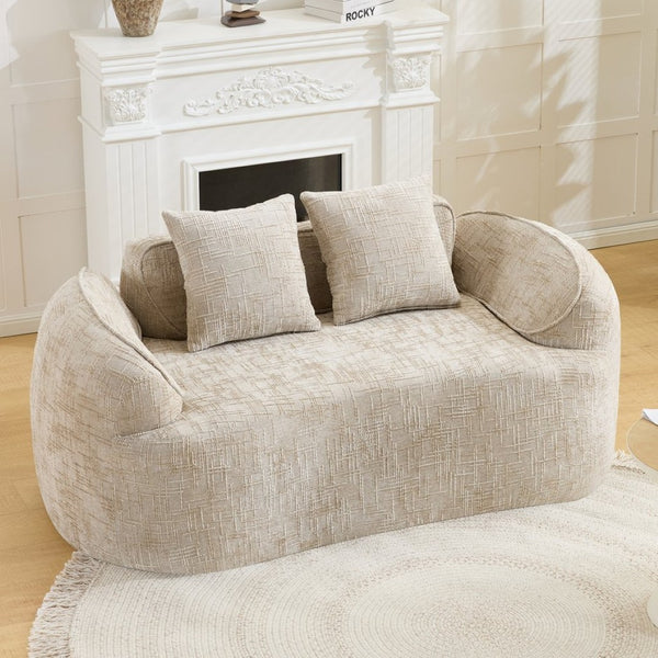 English Elm Light Khaki Chenille Curved Loveseat with Spring Support for Compact Living Spaces W3612P395699