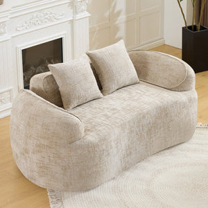 English Elm Light Khaki Chenille Curved Loveseat with Spring Support for Compact Living Spaces W3612P395699