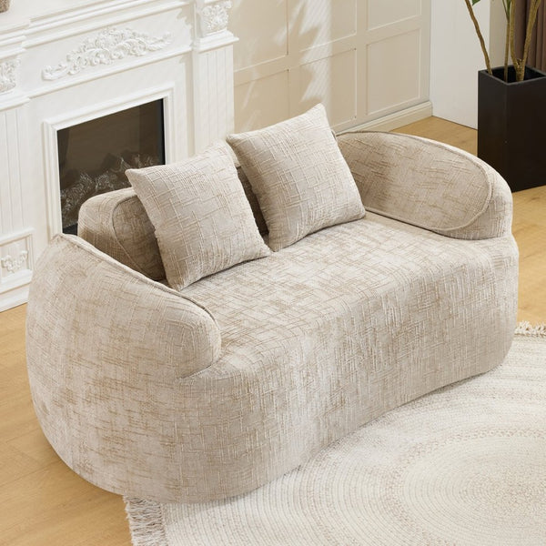 English Elm Light Khaki Chenille Curved Loveseat with Spring Support for Compact Living Spaces W3612P395699
