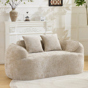 English Elm Light Khaki Chenille Curved Loveseat with Spring Support for Compact Living Spaces W3612P395699
